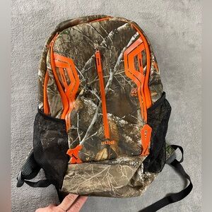 Uline Backpack Camo Brown & Orange Daypack Carry On Bag School Outdoors Unisex